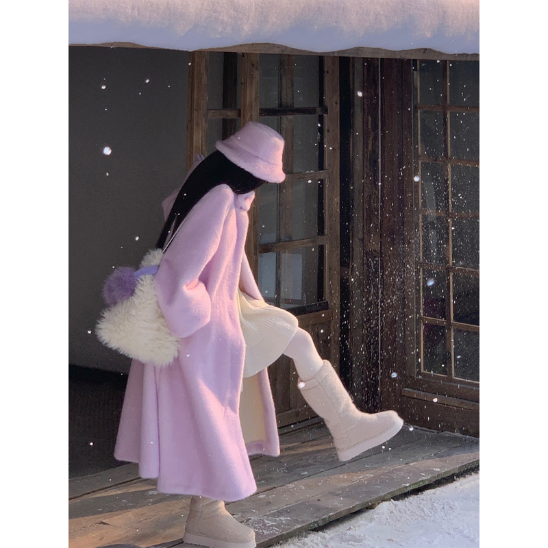 Lin Chumei Purple Long Fur Coat for Women, Winter Korean Style Loose Thickened Warm Faux Mink Fur Coat