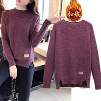 Mùa thu đông mới cổ tròn cộng với áo len dày nhung của phụ nữ thời trang lỏng lẻo đan tay áo dài chạm đáy áo thủy triều cardigan len