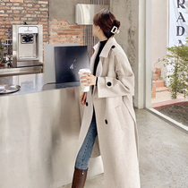 Woolen coat womens long 2021 new autumn and winter thick temperament little man over the knee Hepburn wind woolen coat