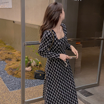 Black French vintage long sleeve dress women early autumn 2021 New Spring base skirt Hepburn style long dress