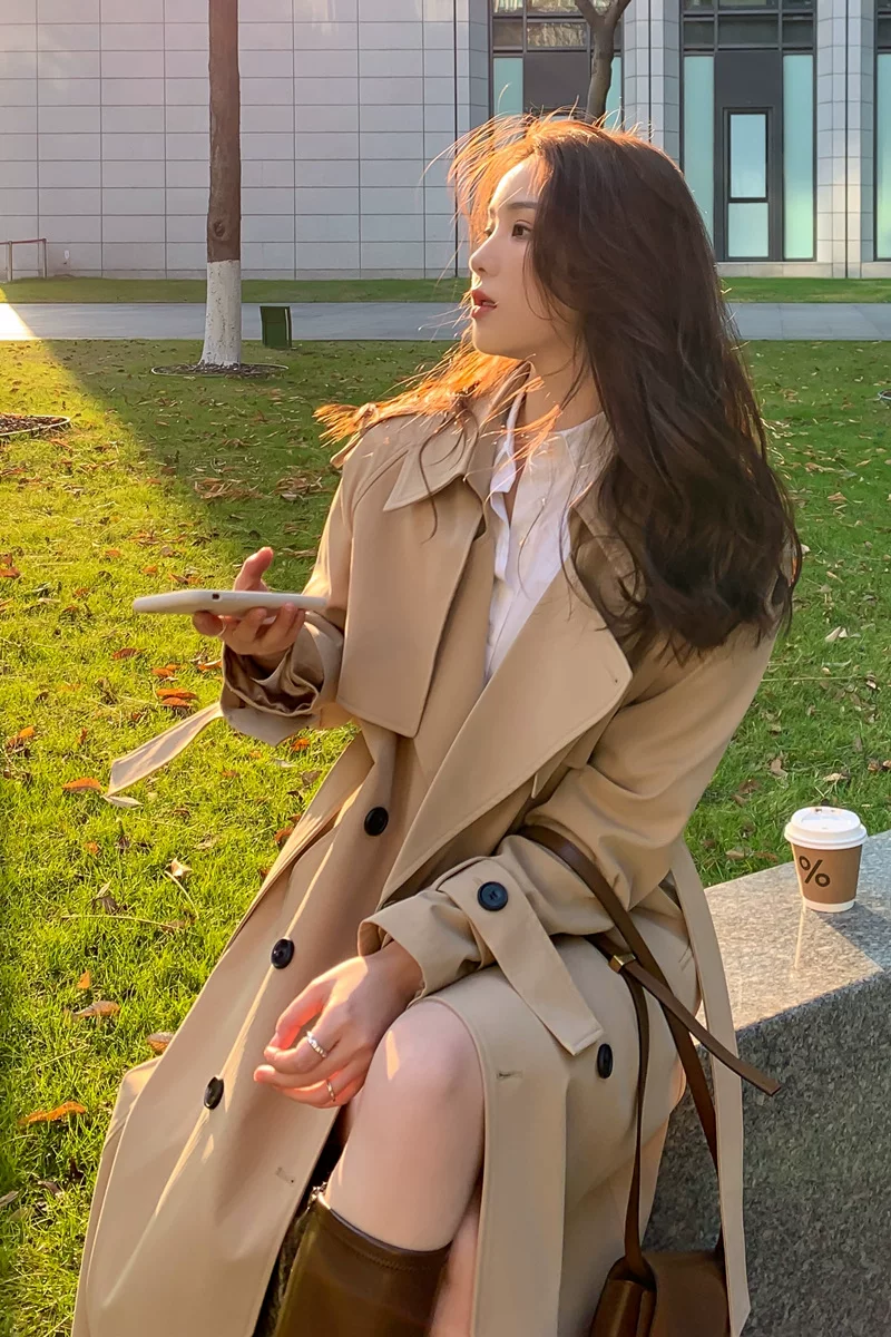 Плащ trench coat, британский стиль, средняя длина