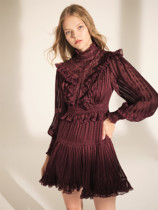 Australian Lady Masters High Craft Splice Turtleneck Wine Dress