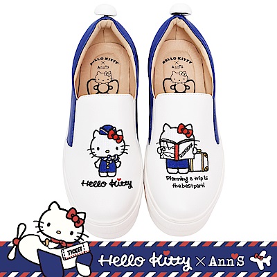 HELLO kitty x Ann'S together to travel bicolor small tail embroidered thick bottom sloth shoes-Blue and White