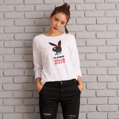 Playboy x Hello kitty 3/4 Sleeve Short T-Shirt - White