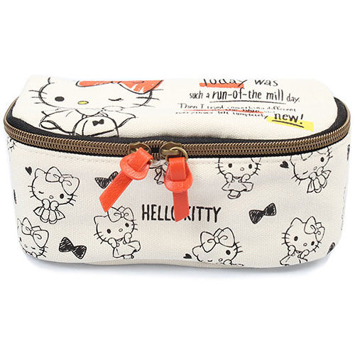 Sanrio HELLO KITTY double zipper flip-up canvas cosmetic bag (painted lady) - Taobao