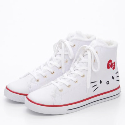 ninamew X Hello kitty joint qualified Katie big face butterfly knot high cylinder sails fabric shoes 2 colors