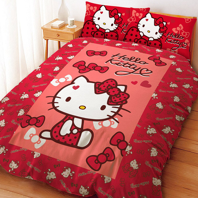 HELLO KITTY Bow Knot Sweetheart Series - Four-Piece Set of Double Double-use Duvet Cover (Red) - Taobao