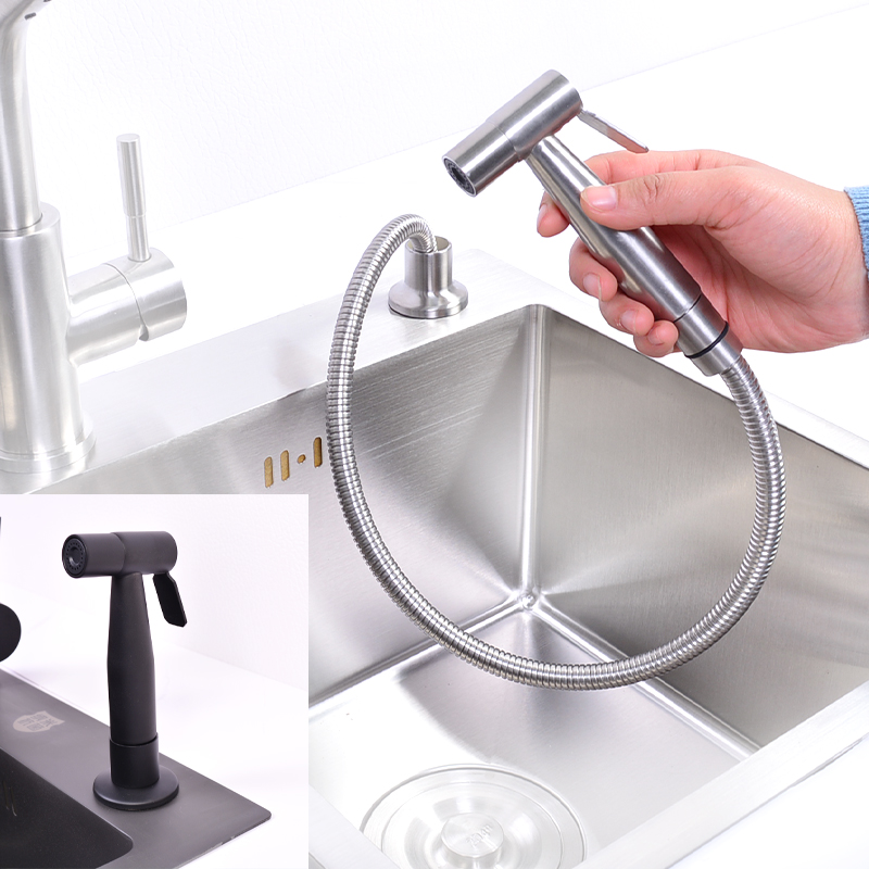 Sink spray gun faucet 304 stainless steel high-pressure flushing kitchen vegetable basin pull-pressed black spray head set