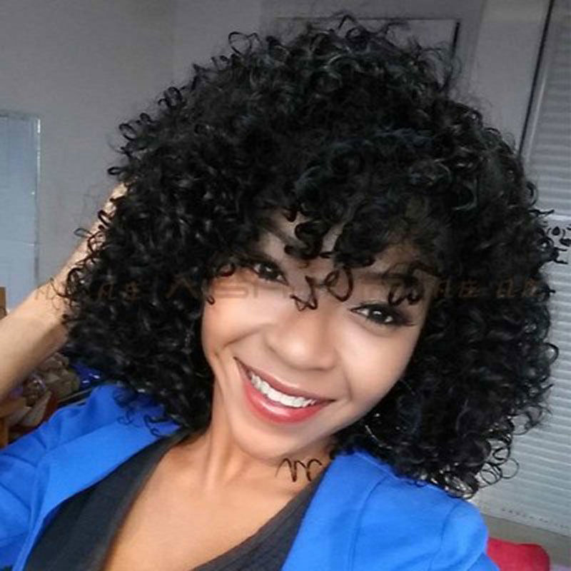 African European-Style Short Black Hair Wig for Women, Small Curls, Afro Wig, Corn Perm, Exaggerated Style for Foreigner Performances