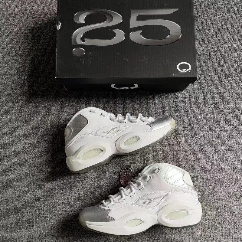 Reebok Iverson Question Mid 25Th Anniversary Liquid Silver Classic Retro Practical Basketball Shoes Gx8563