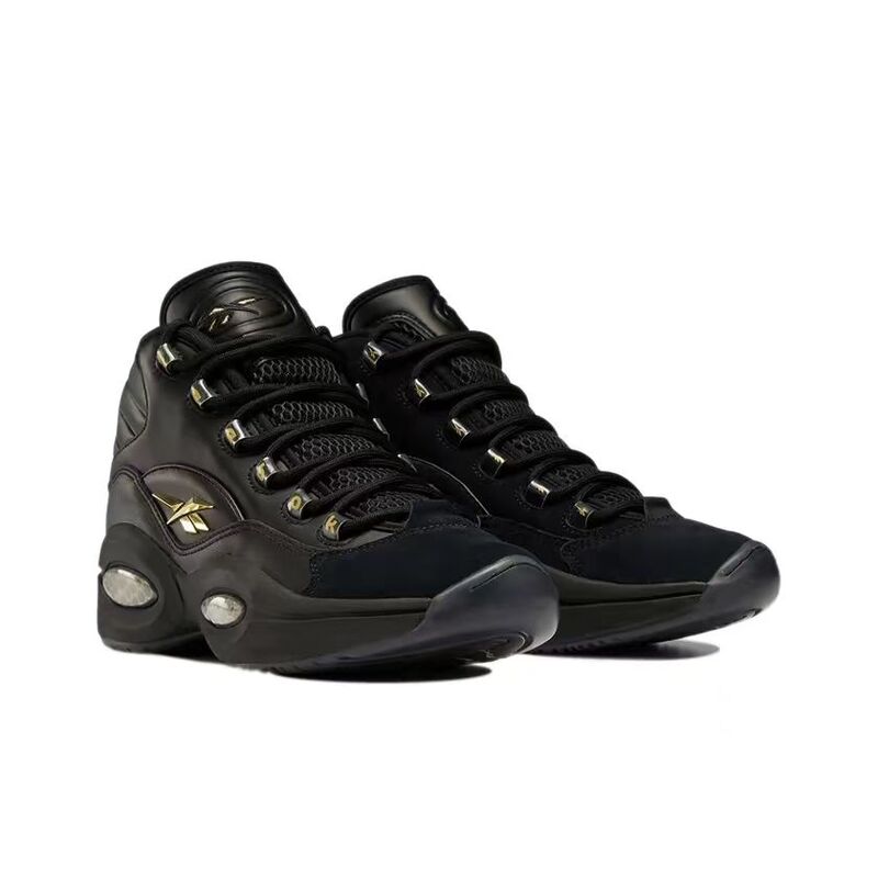 Reebok Men's Iverson Black Gold Question Mid Basketball Shoes H01308