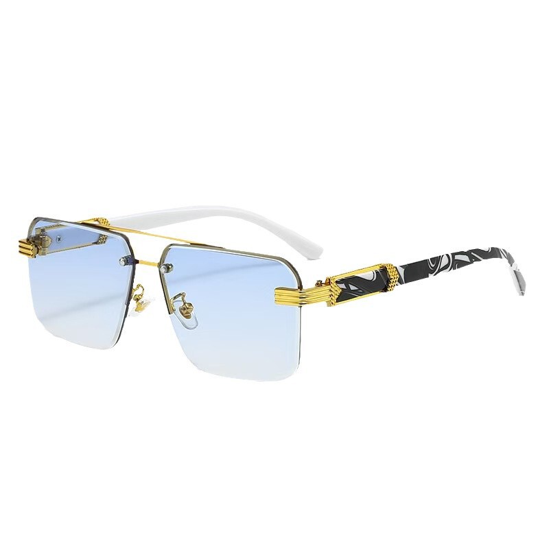 Cross-Border Exclusive Supply of Square Gradient Half-Frame Large Frame Sunglasses with Diamond Temple Tips, Trendy Floral Design for Men and Women, Men's High-End Style Cross-Border Exclusive Supply of Square Gradient Half-Frame Large Frame Sunglasses with Diamond Temple Tips, Trendy Floral Design for Men and Women, Men's High-End Style