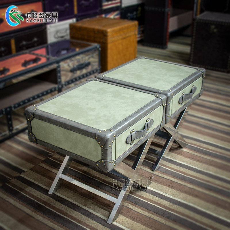 American industrial wind leather personality bedside cabinet stainless steel riveting net red bar ktv cafe corner several