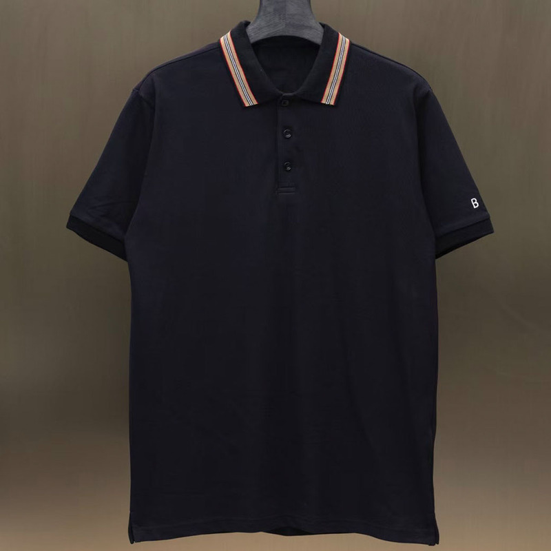 Spring and Summer Trendy British-Style Striped Collar Plaid Short-Sleeve T-Shirt European Business Fashion Men's Polo Shirt