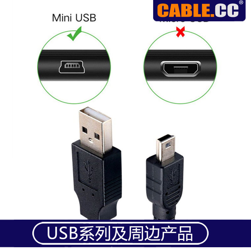 U2-147 USB 2.0 revolution Mini USB male T-port Mini 5PIN data transmission line with magnetic ring
