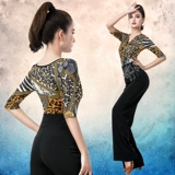 越野营 Jitba Dance Top For Women Leopard Print Средние рукавицы танцевальная одежда нового стиля набор одежды Square Dance Performance Clothing