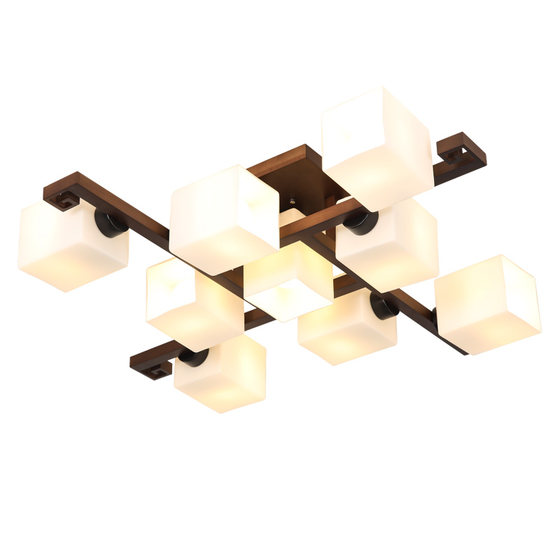 新中式吸顶灯简约现代大气客厅灯胡桃木色家用房间卧室灯实木灯具