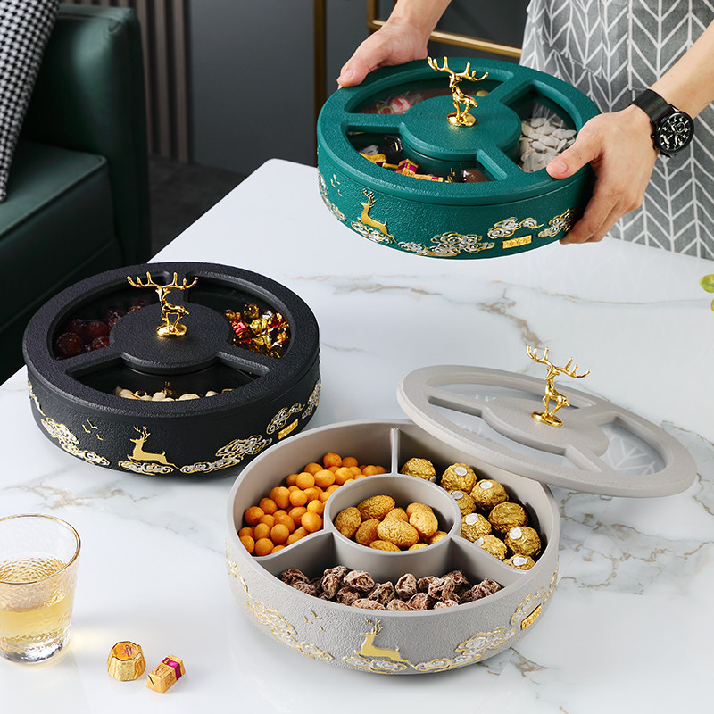 New Chinese creative sub-lattice with lid dried fruit tray hem Home living room tea melon Melon Seeds Candy containing disc snacking tray