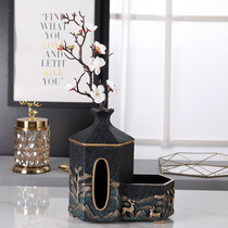 New Chinese light and luxurious paper towel box Living room desktop Multi-functional remote control containing drawing paper box flower-paper box swinging piece