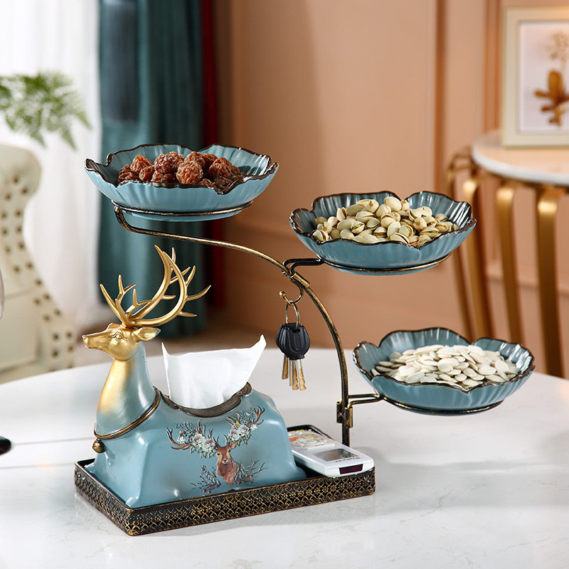 European-style dried fruit plate Home living room candy fruit plate multi-function draw tissue box creative coffee table snack melon seed plate