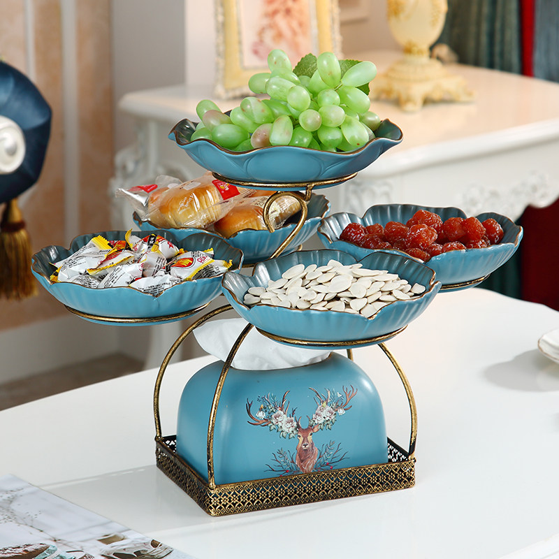 Creative Eu Style American Home Swivel Fruit Tray Home Living Room Tea Table Decorated Tissue Box Candy Tray Snack Tray