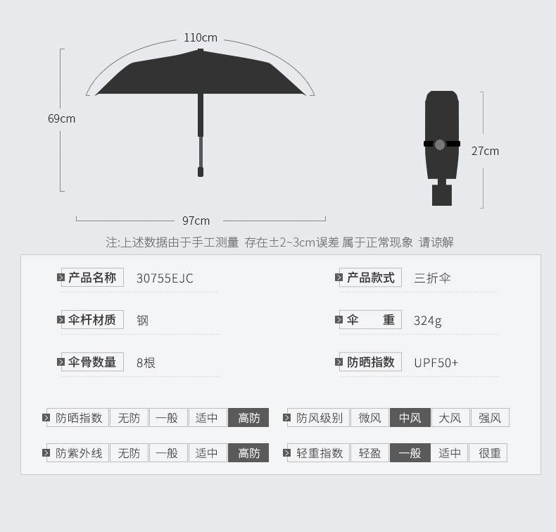 黑胶遮阳伞雨伞女晴雨两用太阳伞防紫外线小巧折叠伞男详情12