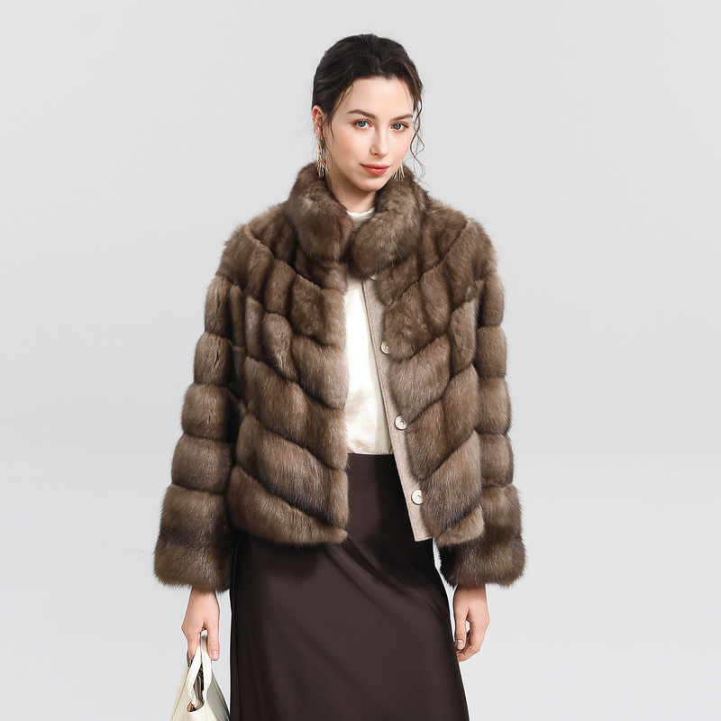 Vell Fur Z39 Russian Sable Rare Lavender Stand Collar Asymmetrical Coat Fur for Women Vell Fur Z39 Russian Sable Rare Lavender Stand Collar Asymmetrical Coat Fur for Women