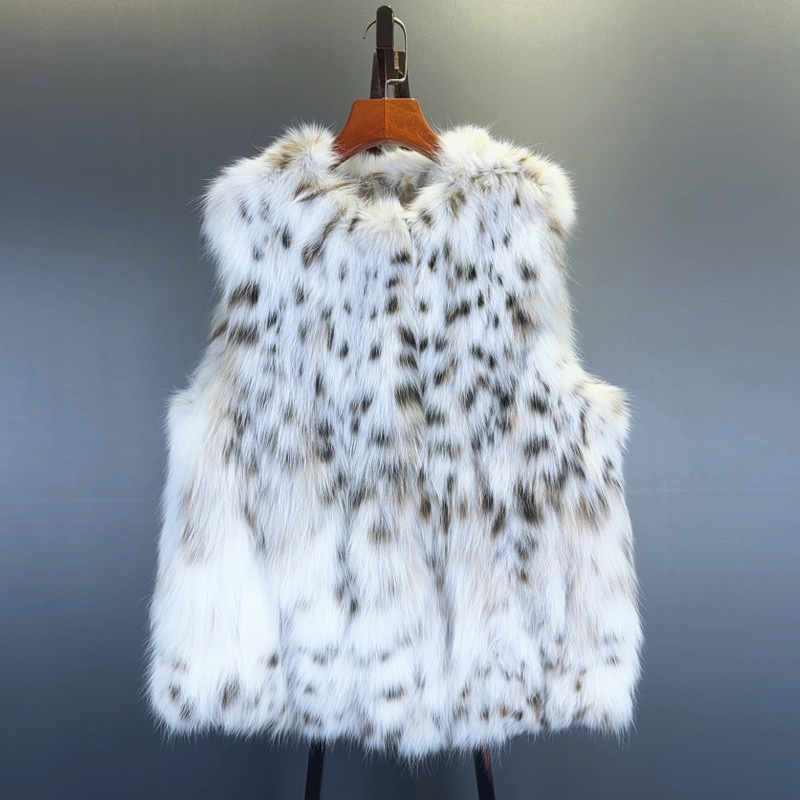 Vell Fur Imported from the United States Pure White Lynx Round Neck Simple and Fashionable Sleeveless Fur Vest Jacket Z81