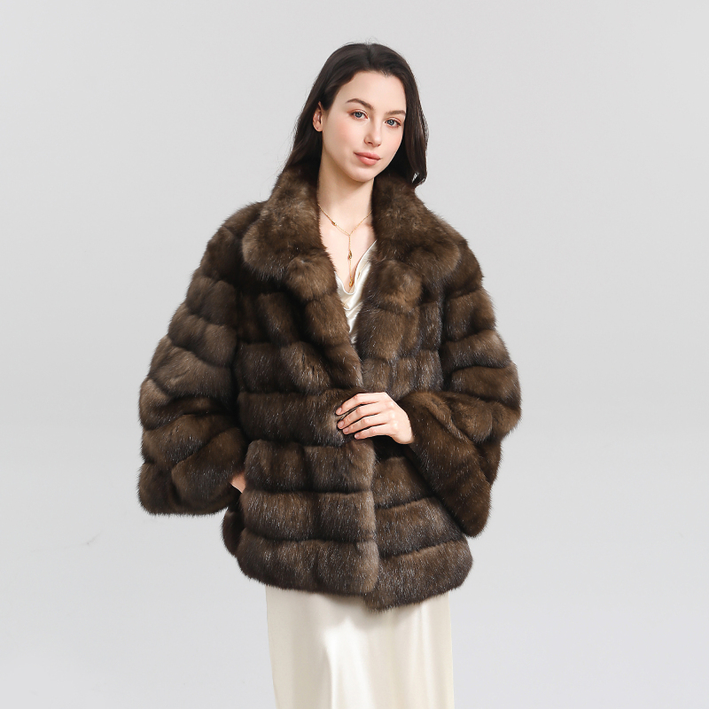 Vell Fur Z49 European Imported Russian Sable 4+ Starry Sky Original Color Stand Collar Fur Coat