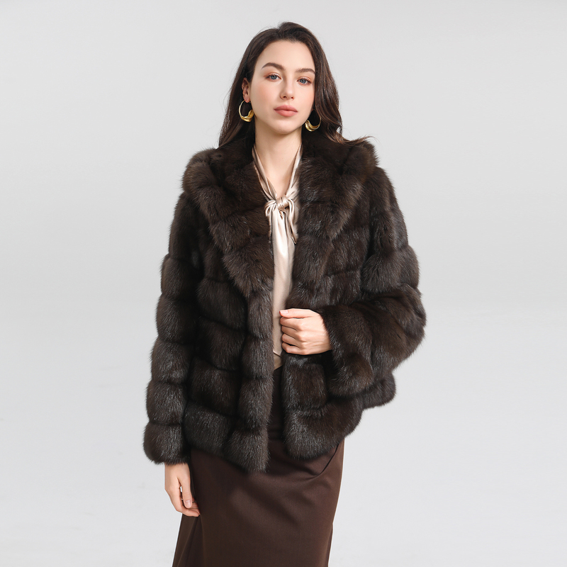 Vell Fur Z18 European Imported Sable Starry Sky High-Quality Hooded Celebrity Style Fur Coat