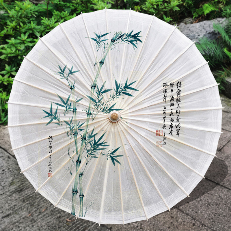 (Bamboo) Oil Paper Umbrella Antique Han Clothing Traditional Rainproof Sunscreen Pure Handmade Practical Male Classical Jiangnan Long Handle Umbrella