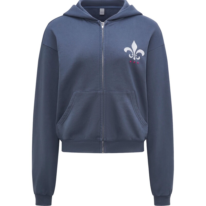 Miagossip Mysterious and Free-Spirited Iris Haze Gray Glitter Rhinestone Sweatshirt Jacket