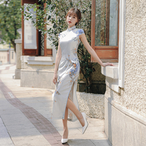 Silk cheongsam 2021 new young girl intellectual Chinese style Noble fresh summer long elegant