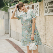 真丝旗袍2021年新款改良版连衣裙年轻款少女宽松版夏装短袖裙子