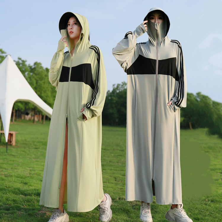 Extra Long Spliced Color Ice Silk Sun Protection Clothing for Women, Ice Silk Jacket, Anti-Uv, Cycling, Driving, Outdoor Jacket
