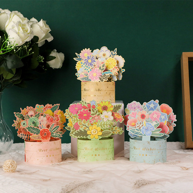 教师节花卉立体贺卡2026新款3d烫金高级感花束摆件贺卡纸ins风圣诞节新年感恩幼儿园礼物精致创意感谢祝福卡