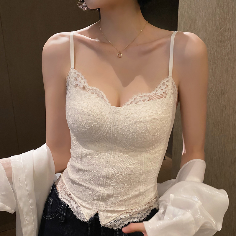 Lace Camisole for Women, Spring and Summer Thin Style with Built-In Bra Pads, Slim Fit, Sexy Backless Inner Wear, Can Be Worn as Outerwear