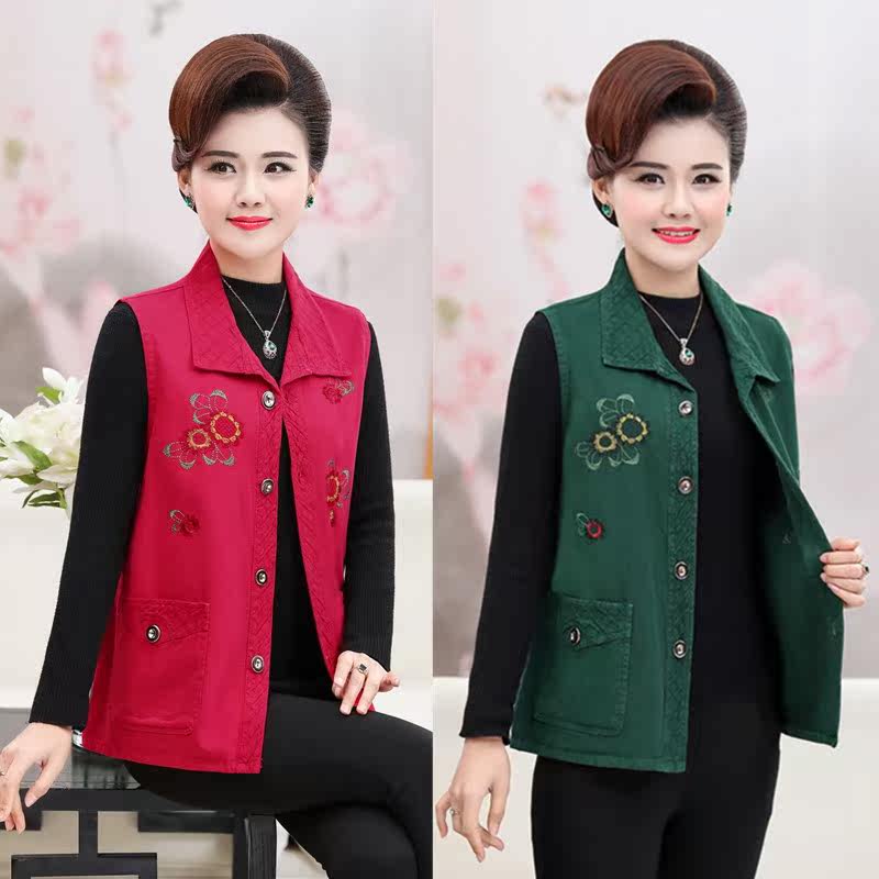 Middle Aged Pure Cotton Waistcoat Lady Casual Blouse Spring Autumn New Mother Dress Thin single Jacket Kan Shoulder Vest