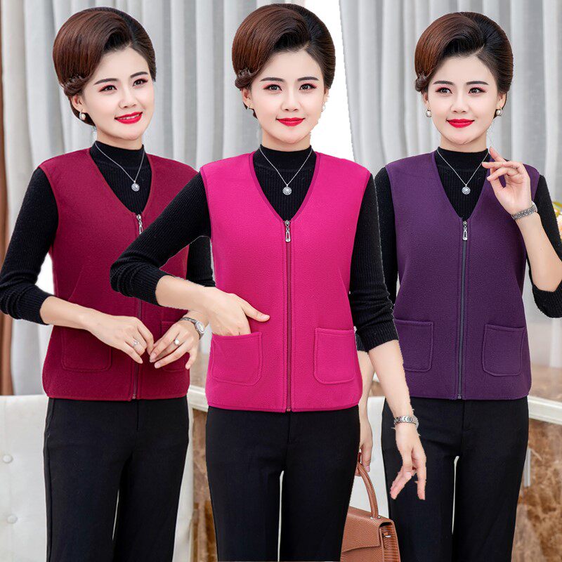 Small submom autumn and winter short Waistcoat Woman Mid-Aged Warm Rocking Grain Suede Horse Chia Loose Jacket Plus Suede Vest