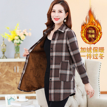 Middle Aged Mother Dress Autumn Winter Dress Shirt New Gush Grid Thickened Linen In Older Womens Dress Medium Long blouses