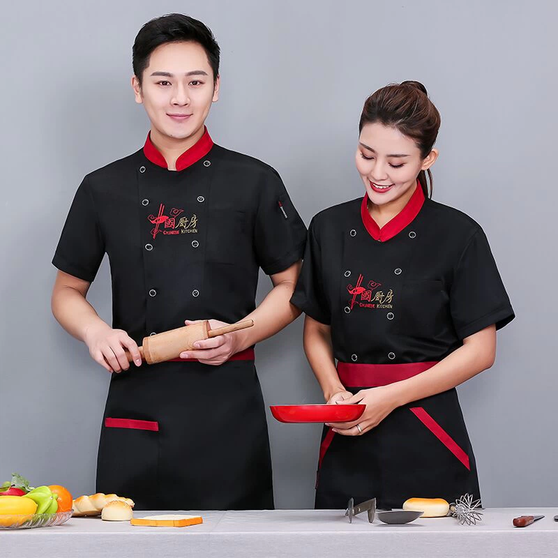 [Giao hàng trong ngày] Quần yếm đầu bếp nam ngắn tay mùa hè quần áo bếp nữ dài tay thoáng khí sau khi ăn quần đầu bếp