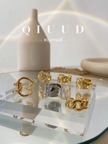 QIUU STUDIO French ins net celebrity Retro simple glossy brass gold-plated flash diamond ring Index finger ring