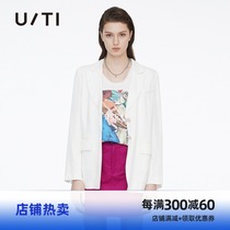 uti yuti 2021 spring new single-breasted casual lapel top white simple style fashion blazer women