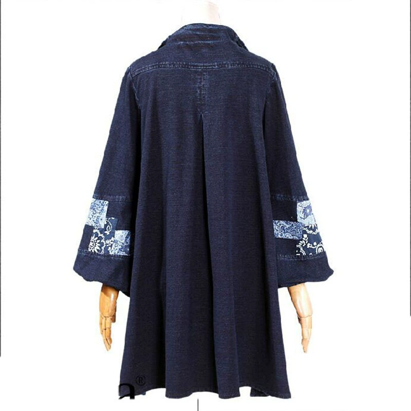 Yujiaao 2020 mùa xuân mới của phụ nữ khóa đèn lồng tay áo denim áo gió retro kích thước lớn áo khoác cardigan thế hệ - Trench Coat