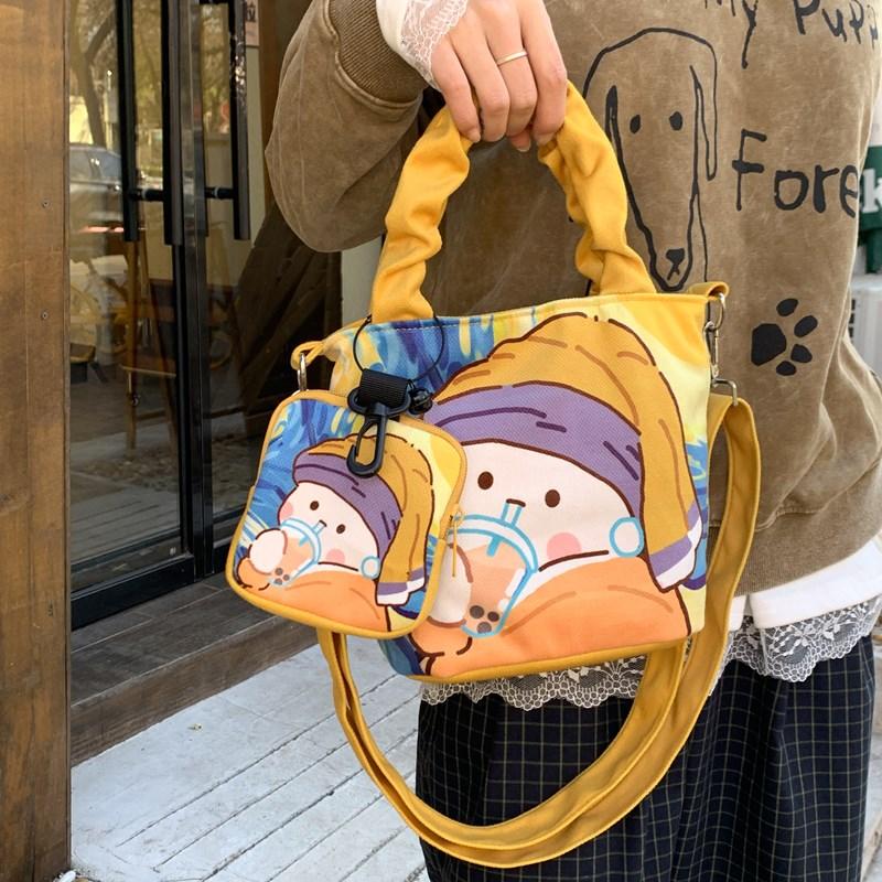 Original Design Cute Cartoon Illustration Bucket Bag for Women 2025 New Versatile Shoulder Crossbody Bag Hand-Held Tote Bag
