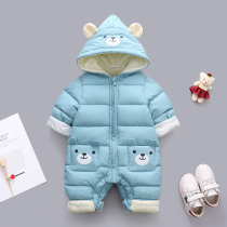 Newborn jumpsuit winter suit baby romper plus velvet thickened going out to hold clothes male and female baby crawling clothes