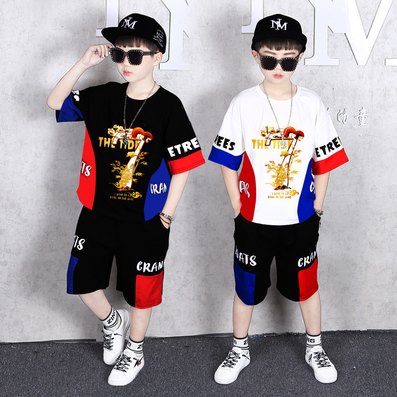 chubby boy summer suit 2022 new medium and big children plus fertilizer increase handsome foreign short-sleeved boy clothing