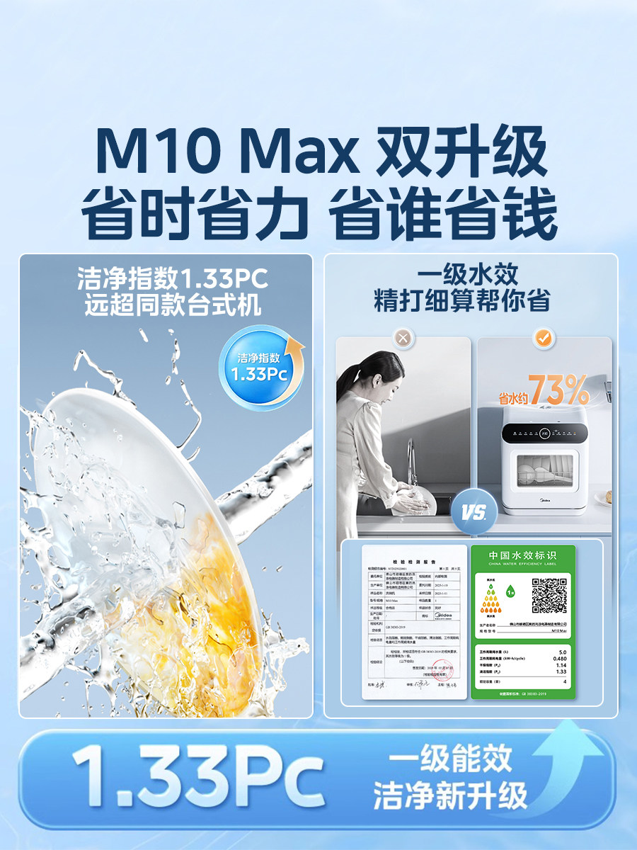 Midea Dishwasher M10Max Fully Automatic Household Countertop No-Installation Cleaning, Drying, and Disinfecting All-In-One 4 Sets Small Size