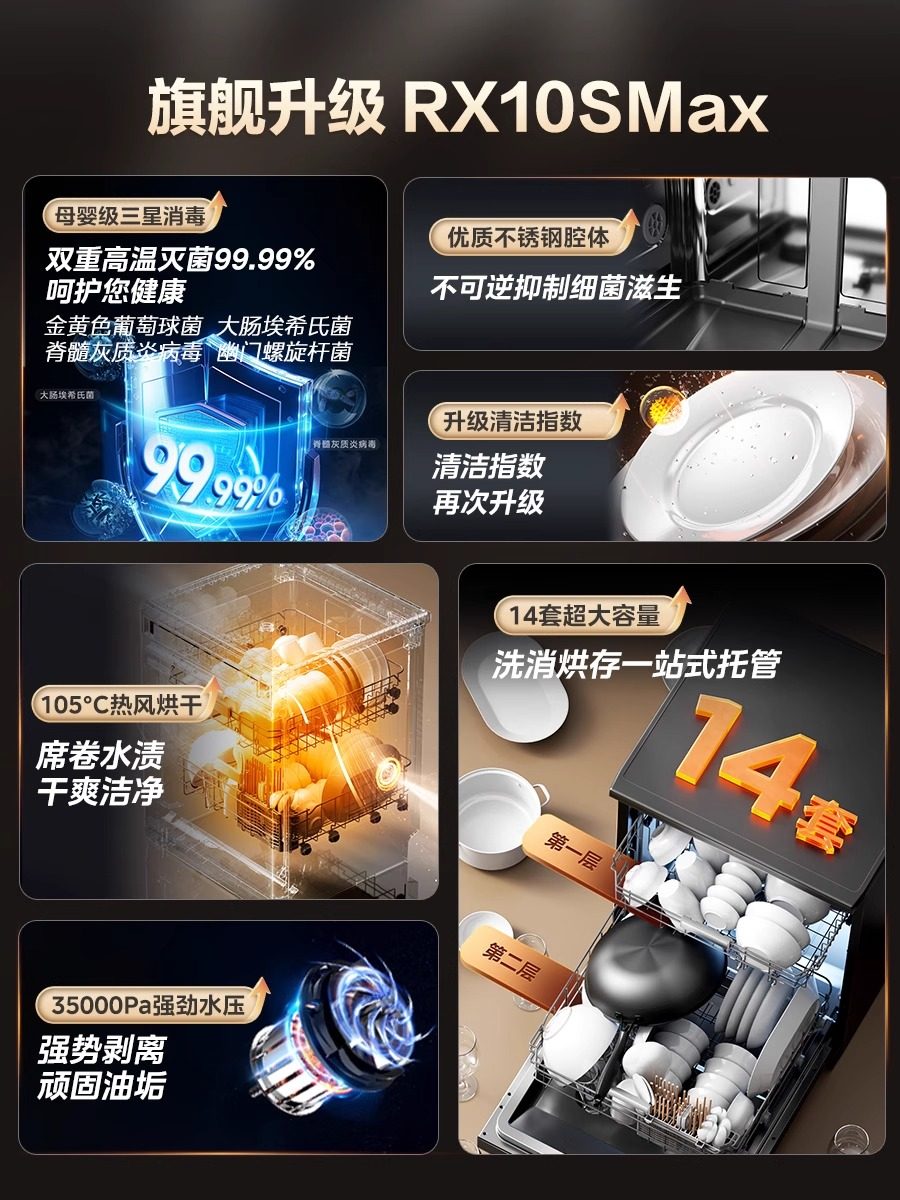 Midea Dishwasher Rx10Smax Hot Air Countertop Embedded Household Fully Automatic Disinfection Countertop 14-Set Freestanding