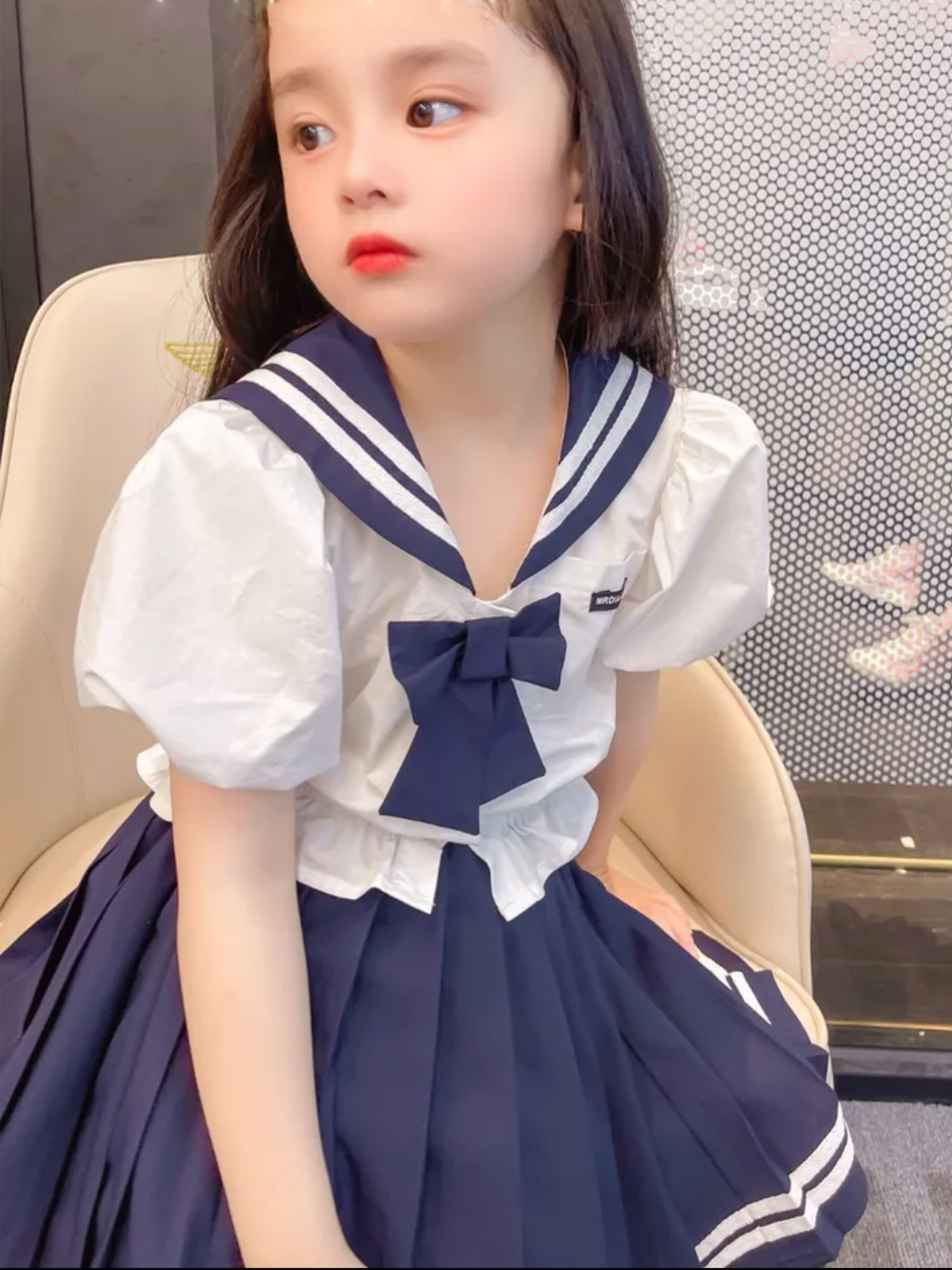 Girl Fashion Suit 2022 Summer New Children Navy Collars Academy Wind Summer JK Uniforms Two Sets
